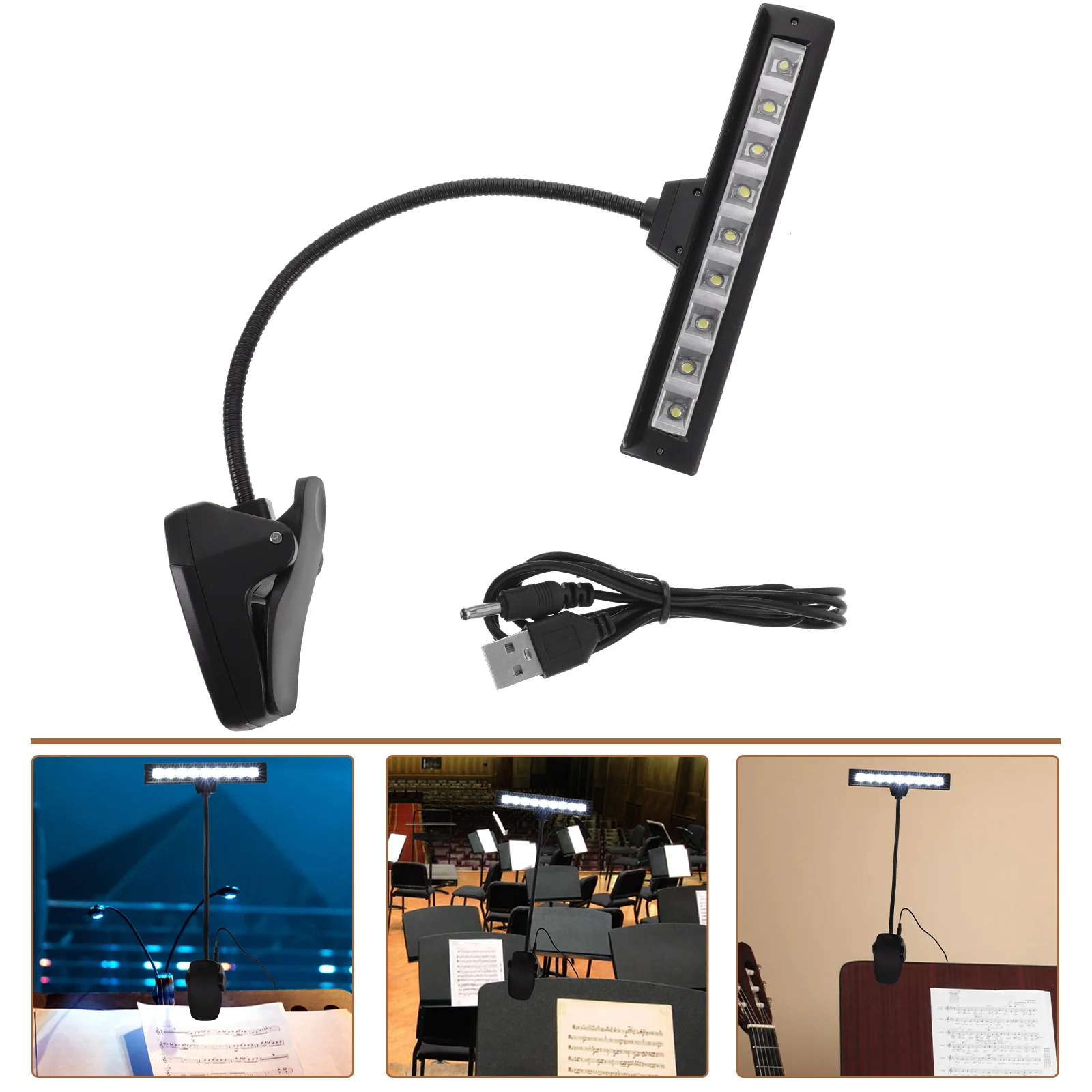 

Clip on Music Light Stand 9 LED Orchestra Lamp Piano Light Fully Adjustable Music Stand Lamp with Power Cable (Without Batteries