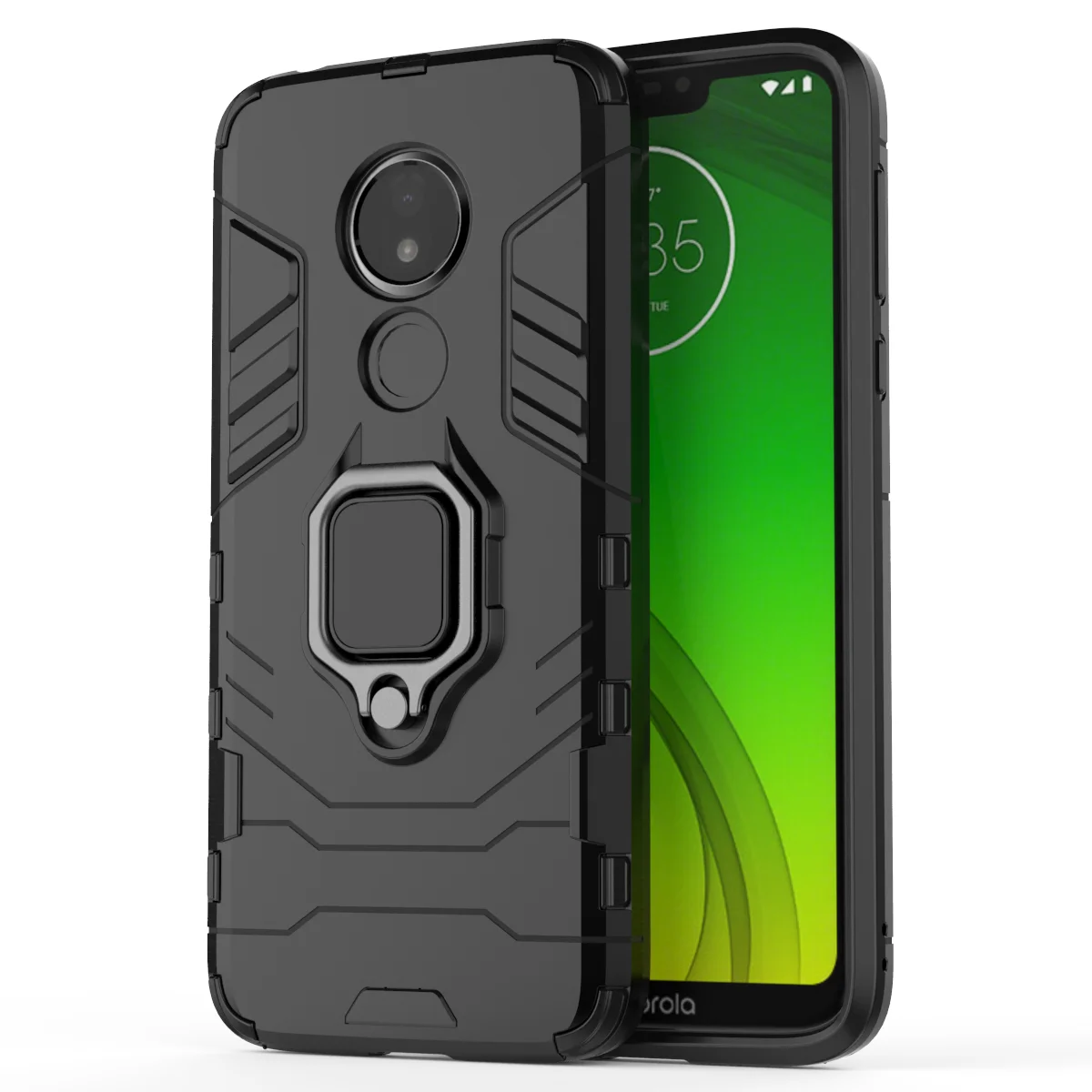 Armor Shockproof Case For Motorola G7 Play Power Bumper Metal Ring Stand Back Cover