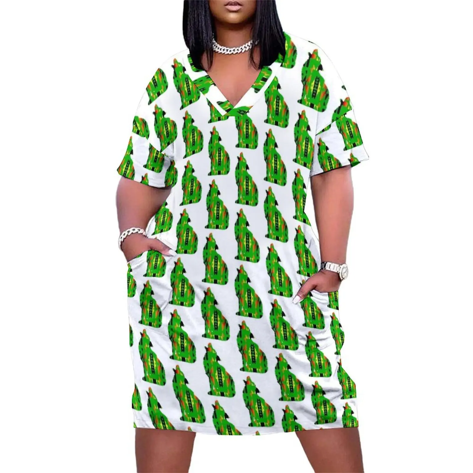 

Green / Fire Colors / Black Native Print Wolf Loose Pocket Dress summer dress womens 2024 Dresses gala