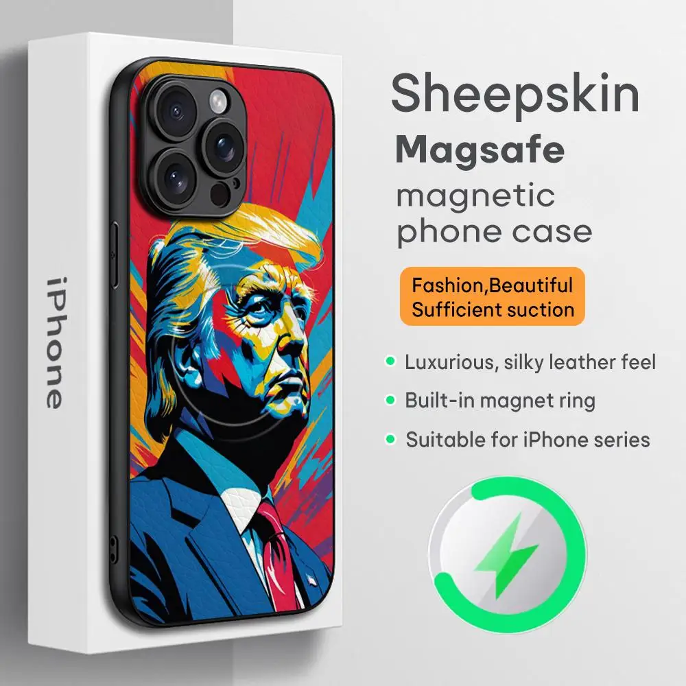 America President Donald Trump Phone Case For iPhone 16 15 14 13 12 11 Plus Pro Max  High-end Luxury Magsafe Sheepskin