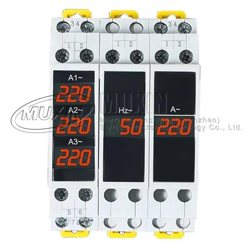 Din Rail 18mm Voltage Current HZ Meter AC 80-500V 220V 380V 100A Modular Voltmeter Ammeter LED Indicator Digital Volt Tester