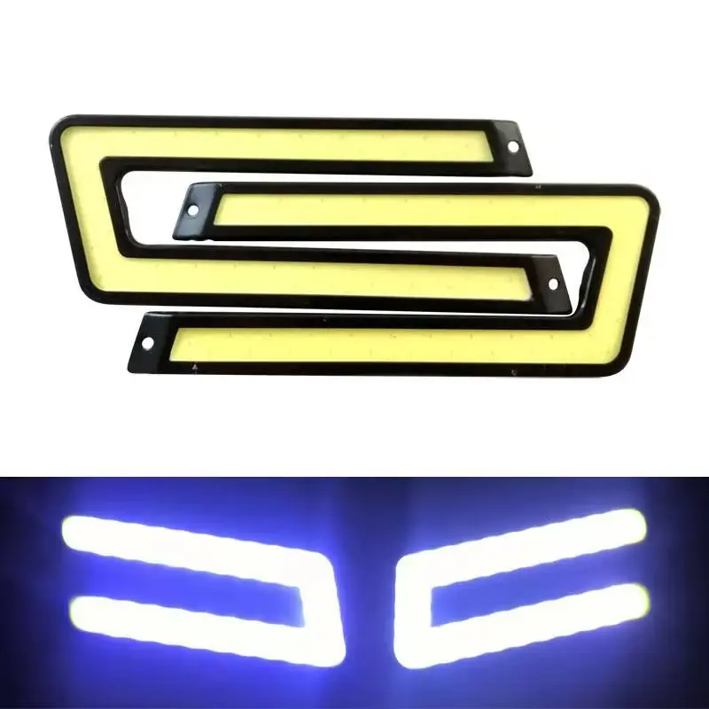 2PCs U Shape COB LED Light Universal Car Truck Daytime Running Light DRL DC12V White Day Bright Light Car Night Driving Fog Lamp
