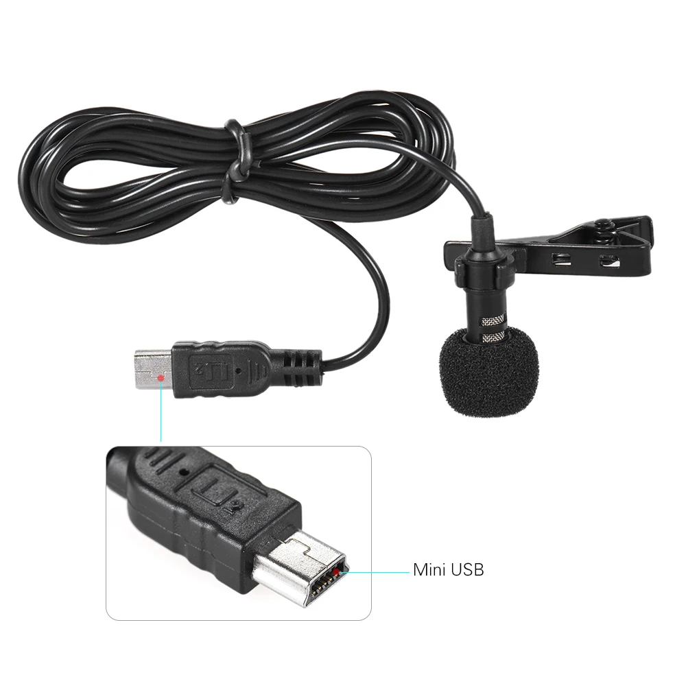 150cm Professional Mini USB Omni-Directional Stereo Mic Microphone with Collar Clip for Gopro Hero 3 3+ 4