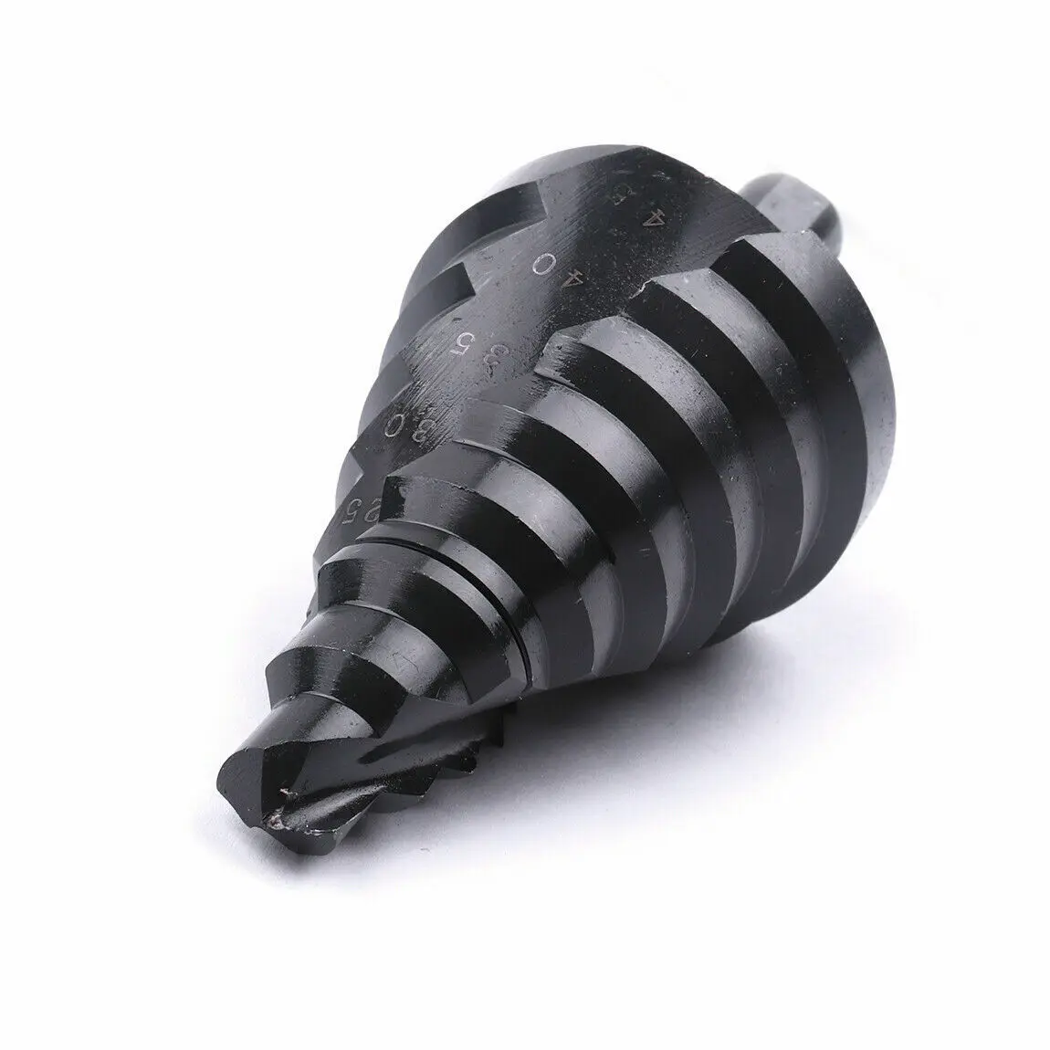 1 buah mata bor kerucut tangga Spiral HSS 10-45mm, mata bor Titanium nitrida alur dilapisi lubang logam pemotong untuk papan kayu PVC