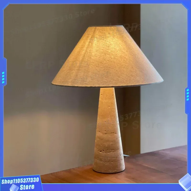 Nordic Retro Yellow Travertine Table Lamp Japanese Wabi Sabi Style Bedroom Bedside Light Chinese Antique Living Room
