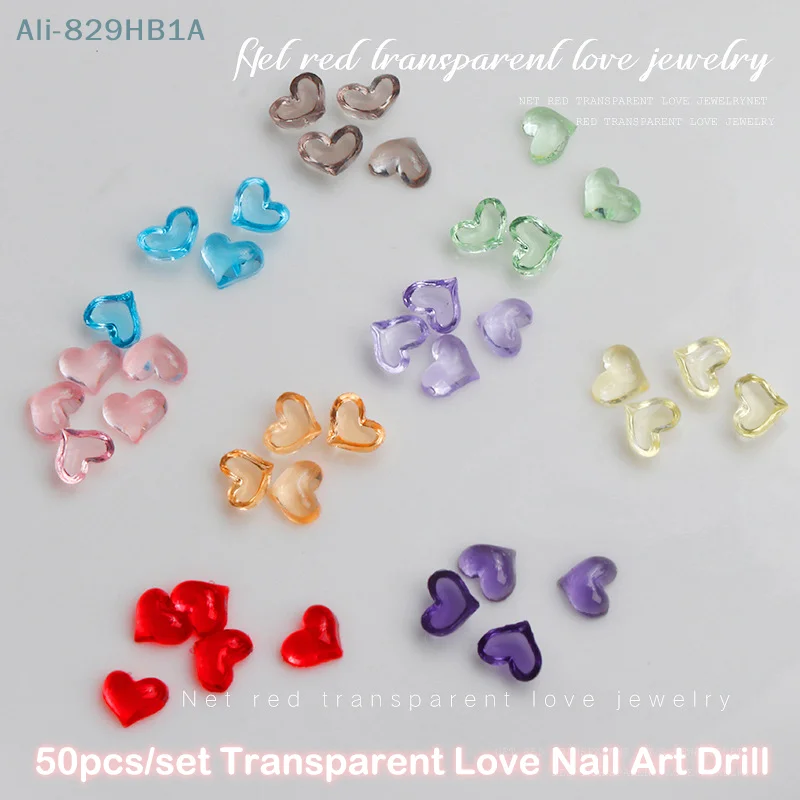 50Pcs Fashion 3D trasparente Clear Love Cute Heart Shape Nail Art Decoration diamante fai da te per Nail Beauty Salon stile coreano