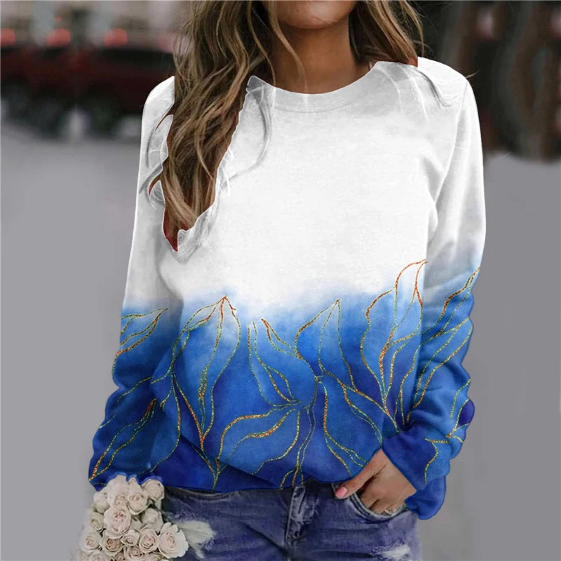3D Gradient Printing Women Fashion T-Shirts Spring Autumn Long Sleeve White Tie-dye Street Ladies Tee 3XL Plus Size Casual Tops