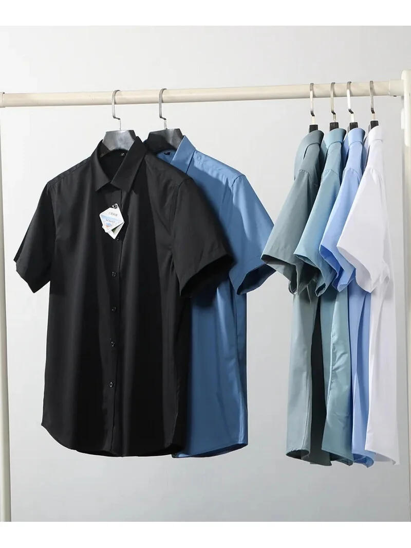 

Advanced Three-Proof Cool Feeling Ice Silk Seamless Business Casual Collared Short Sleeve Men's Summer New Slim Fit Half Slee...