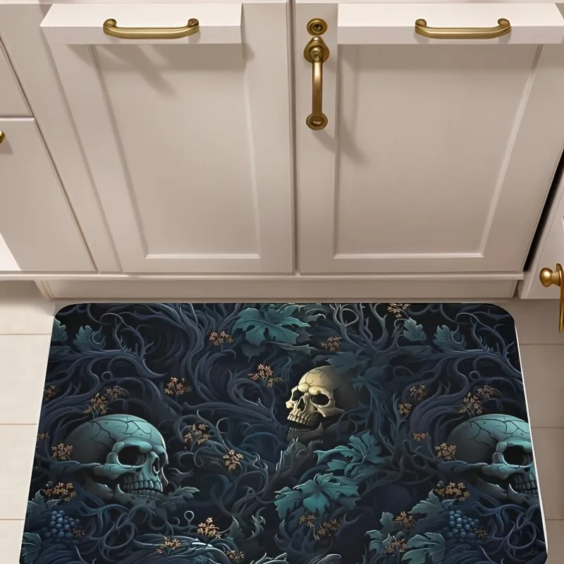 

1 шт., кухонный ковер с рисунком черепа на Хэллоуин, нескользящий дверной коврик, поп-дизайн, коврик для ванной, коврик для ванной, ковер для домашней раковины, декор для стирки