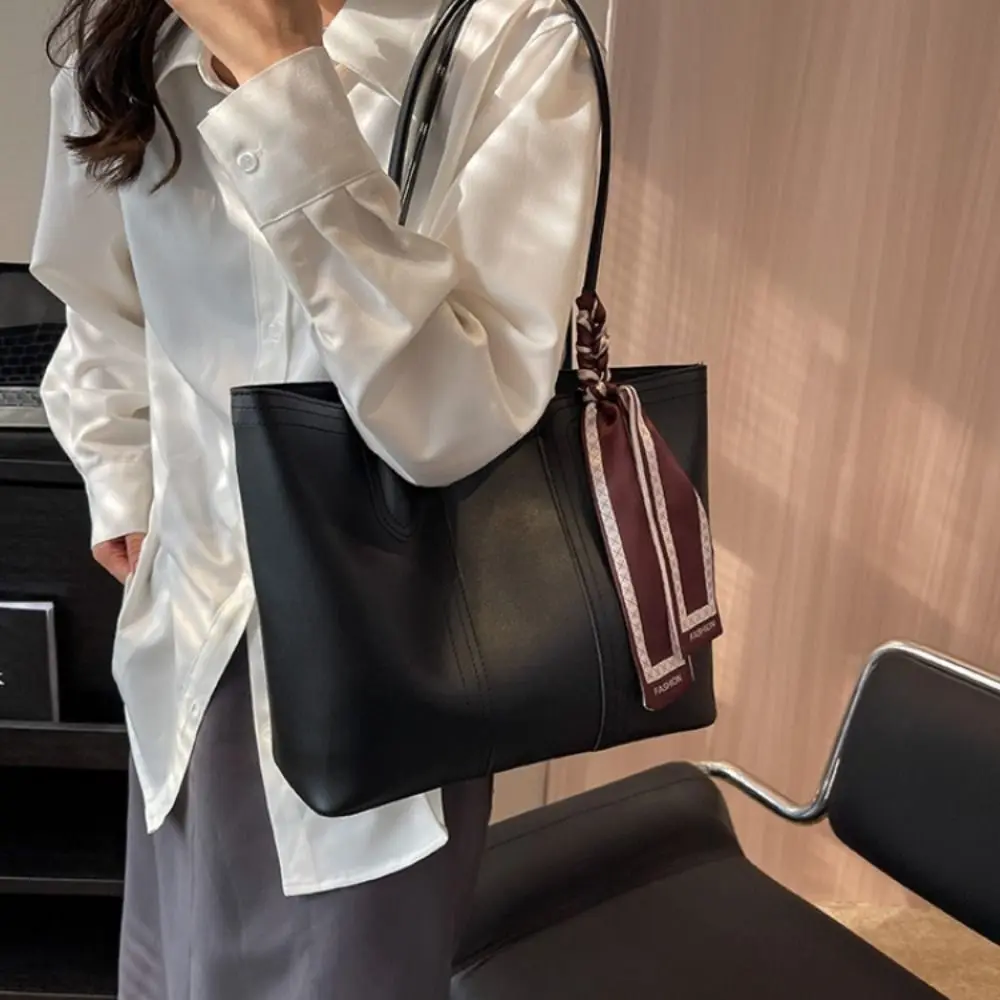 

Underarm Bag Korean Style Tote Bag Silk Scarf Casual One Shoulder Bag Polyester Solid Color Women Handbag Travel