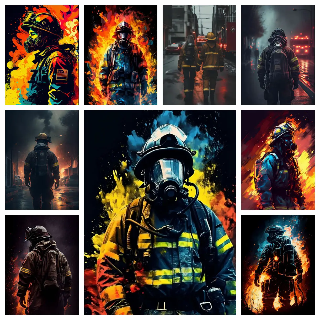 Vintage Brave Firefighter Fire Smoke Firefighter 5D DIY Diamond Painting Wall  Picture for Room Home Decor