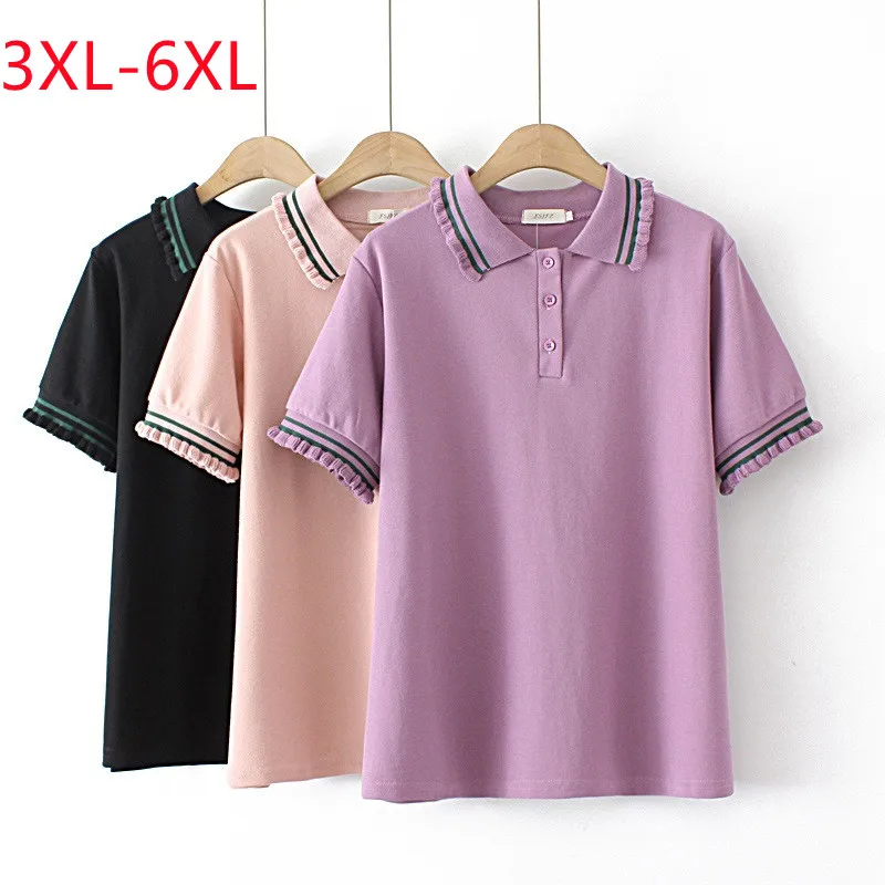 Large women's 2022 summer new loose Plus Size  slim lace neck stripe short shirt top 3XL 4XL 5XL 6xl