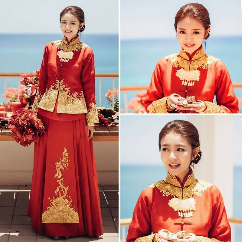 

New Chinese-style wedding dress dragon and phoenix gown ancient costume for toasting