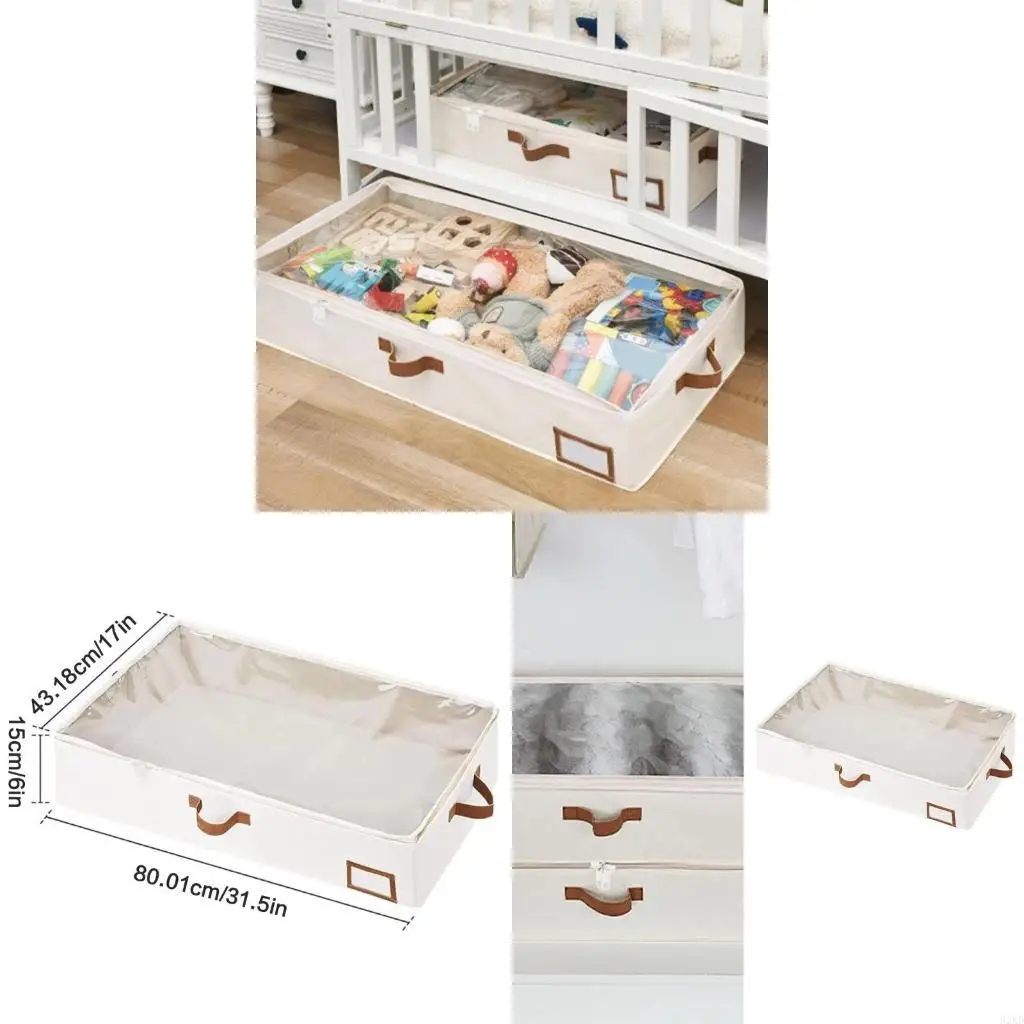 62KD Under Bed Storage Container for Blanket Comforter Clothes with Handle and Clear Window Home Organization Tool