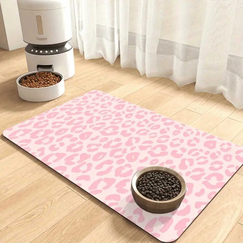 

Non-Slip Pet Feeding Mat Compatible For Cats & Dogs - Soft Leopard Print Cat Food & Dog Bowl Mat,For Paws