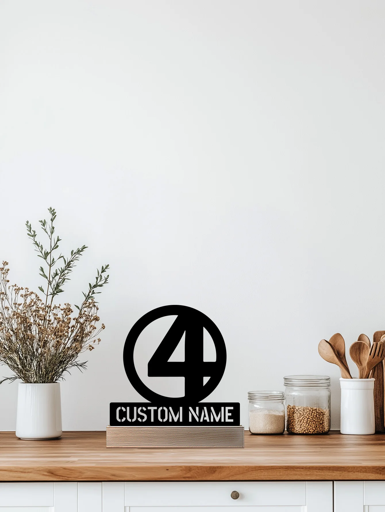 1pc Semplice 4 simboli Testo personalizzato Statua in metallo con base in legno Scultura in metallo Figurina artistica con base in legno Scrivania da ufficio