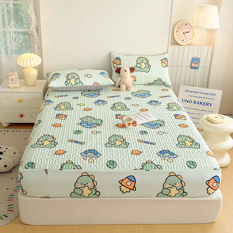 1pc Thicken Mattress Cover Breathable 매트리스 토퍼 Cartoon Style Mattress Protector Non-slip Quilted cubre colchón(No Pillowcase)