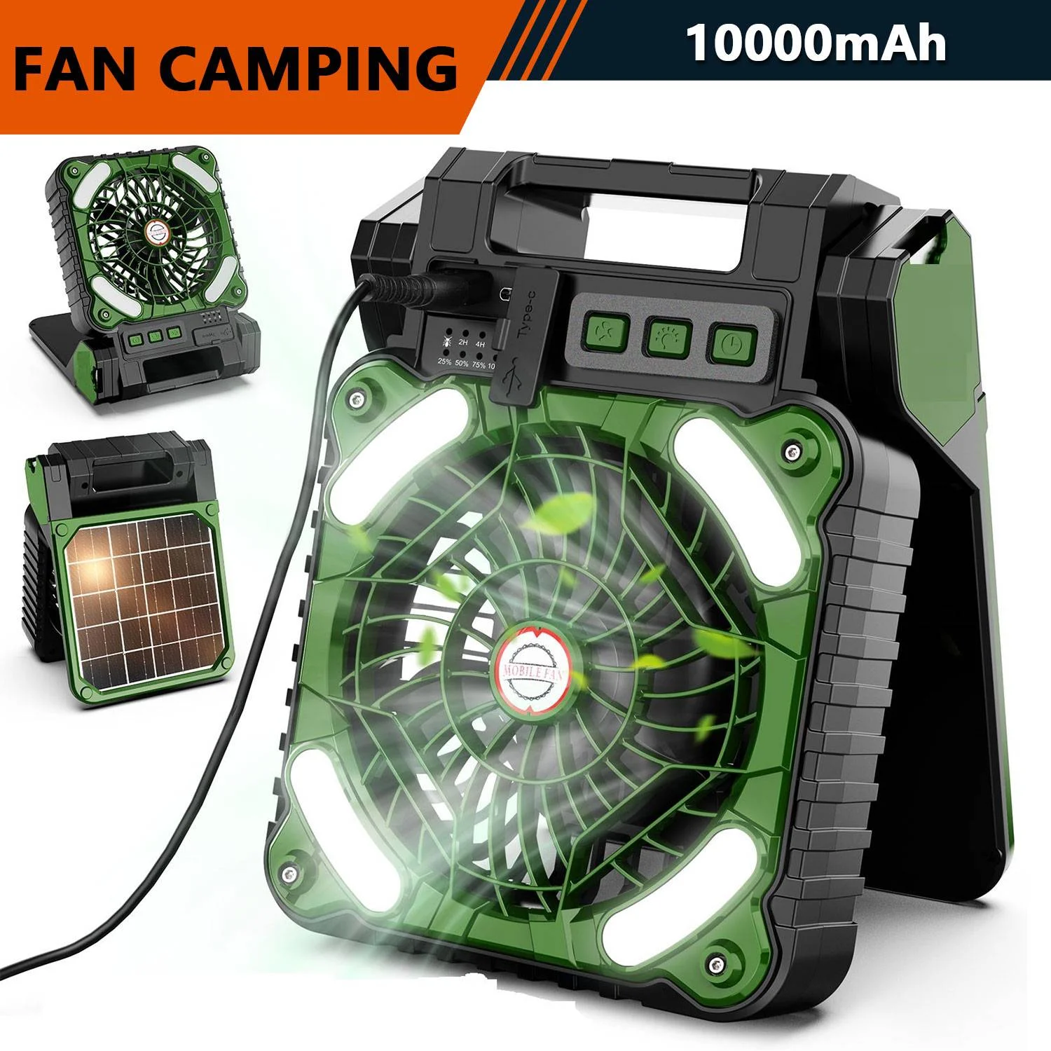 

Powered Solar Portable Camping LED Lantern With Fan,3 Speeds,10000mAh Rechargeable Tent Lights For Hiking Fishing Picnic