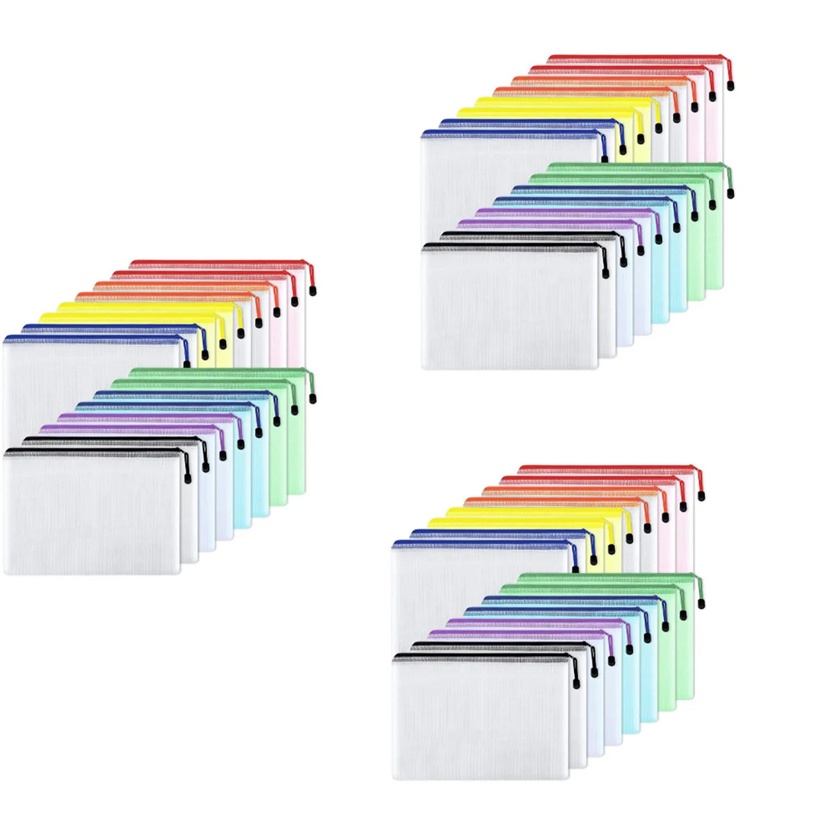 QWE-48Pcs Borsa per documenti con cerniera in rete, cartelle di file con cerniera impermeabile, formato A4, per forniture per ufficio scolastico, borse da viaggio