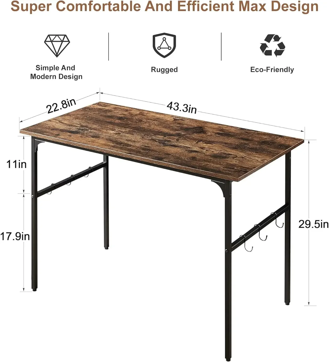 Water Proof Writing Work Adjustable Feet Computer Desk for Small Space/Home Office/Dormitory, 43 Inch