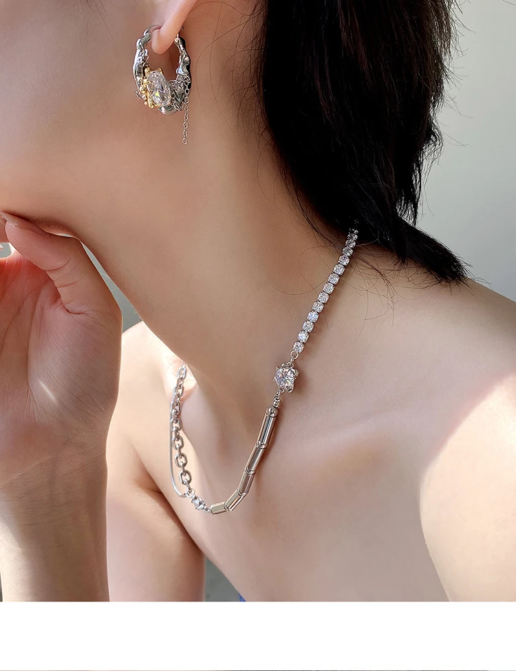 Brass With White Gold Real Pearl Zircon Layered Chain Necklaces Women Jewelry Punk Party T Show Designer Club Ins Japan Korean
