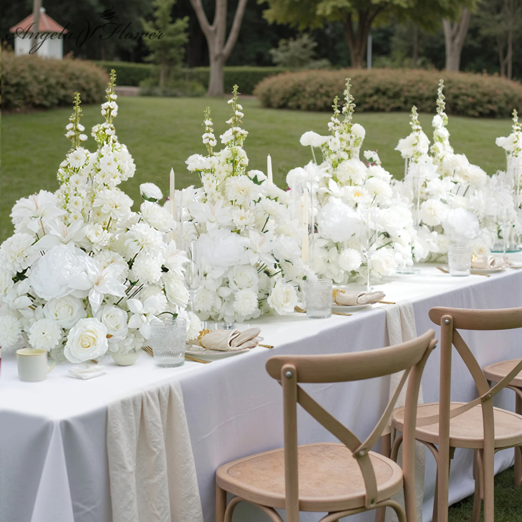 

Angela Flower A9020 2pcs 19-inch White Artificial Rose Flower Ball Bouquet Free Standing Centerpiece for WeddingTable Decor
