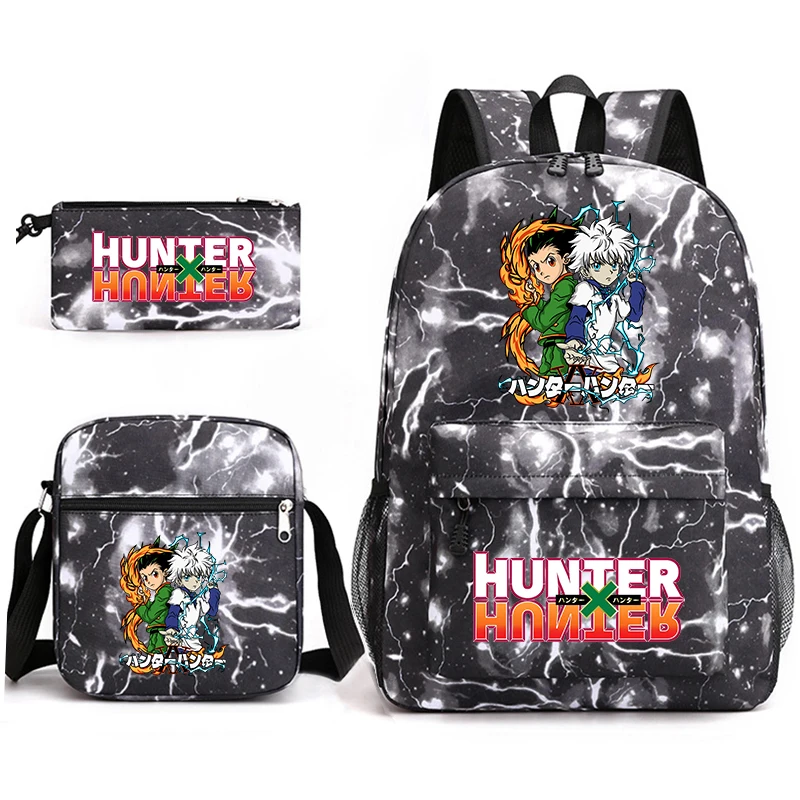 Hunter x Hunter Anime Print Student Backpack Casual Daypack for Boys Girls with Pencil Case 3 Piece Set