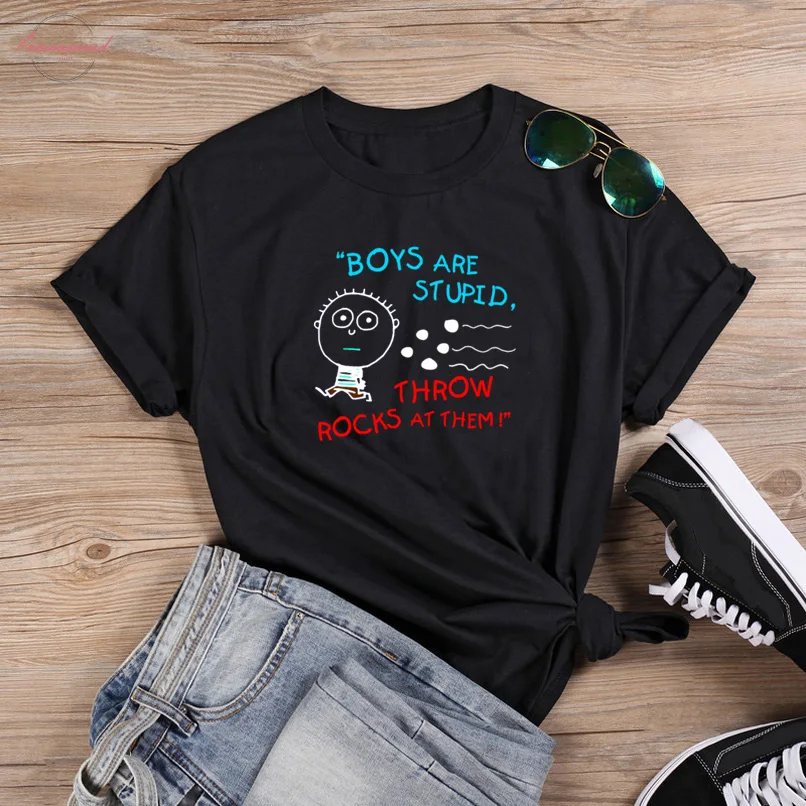 Colored Boys Are Stupid Throw Rocks at Them t-shirt funny women 100% Cotton fit aesthetic unisex graphic Fashion tee top tshirt