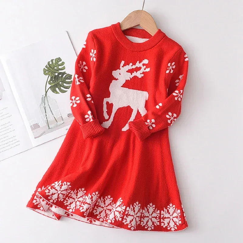 Bear Leader New Winter Knitted Girl Dress Christmas Party Long Sleeve Children Clothes Kids Dresses 3-7Y New Year Girls Clothing