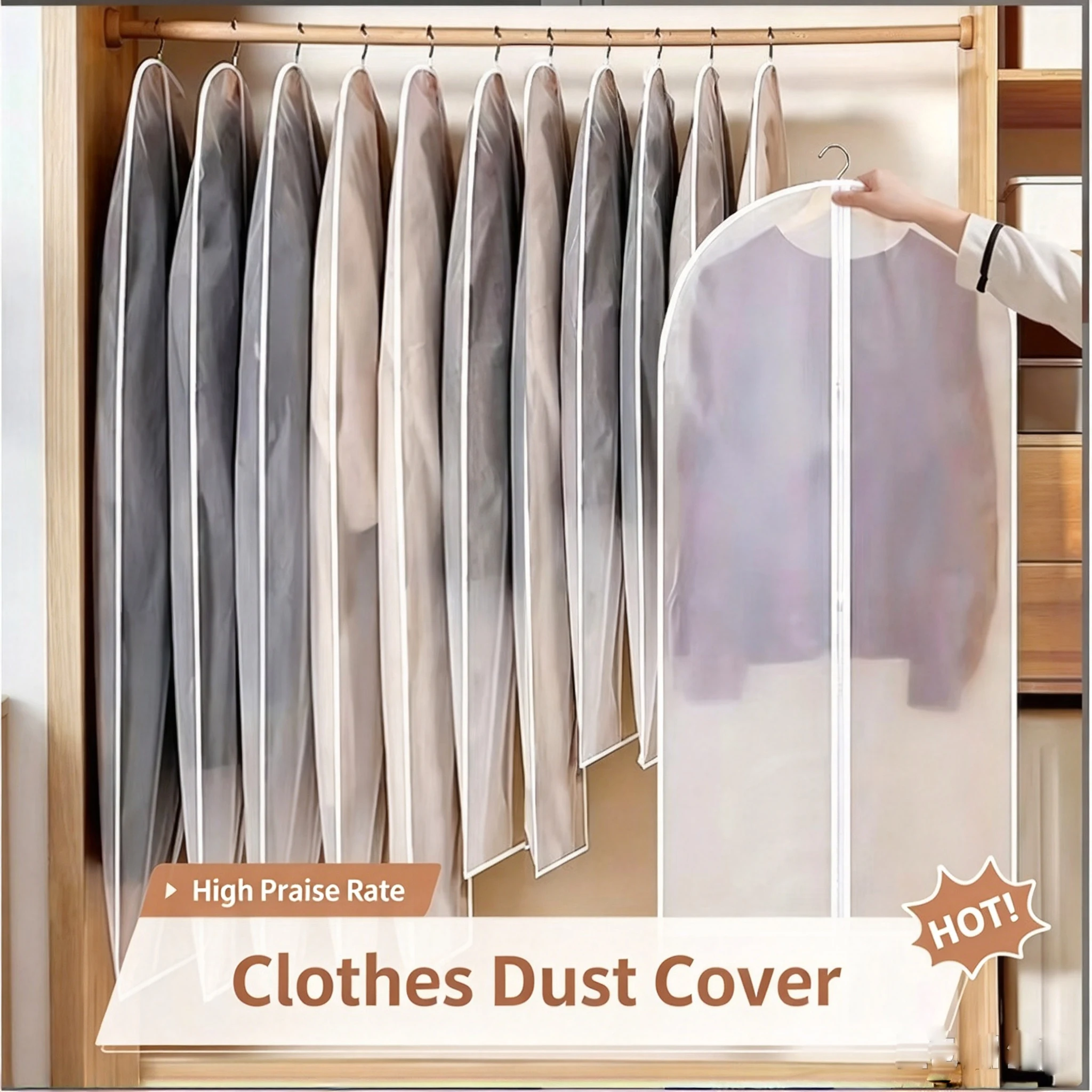 Clothes Dust Cover for Wardrobe Hanging Long Coat Transparent Storage Bag Household Garment Dustproof Cover 3D Design