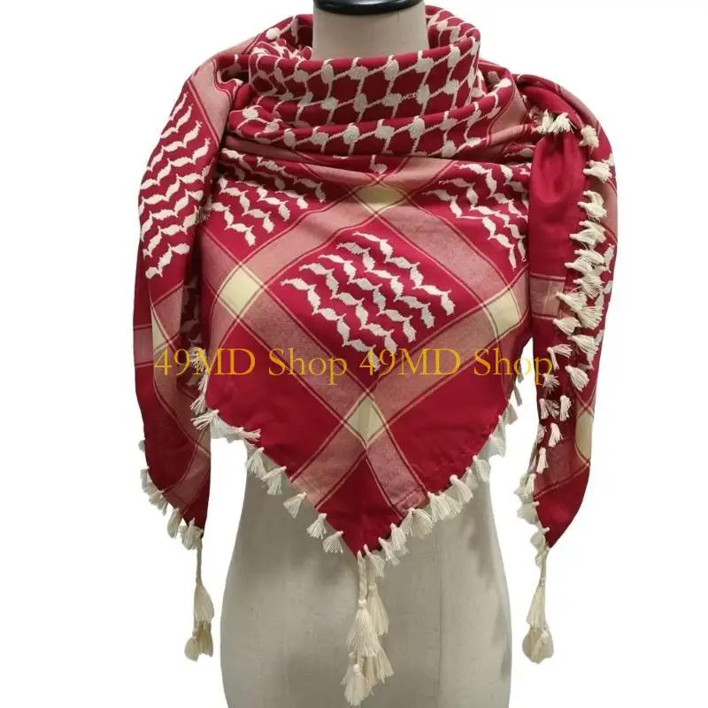 

49MD Arab Shemagh Scarf for Men Breathable Polyester Desert Neckwrap Tassels Neckerchief Hijab Shawl for Casual and Formal