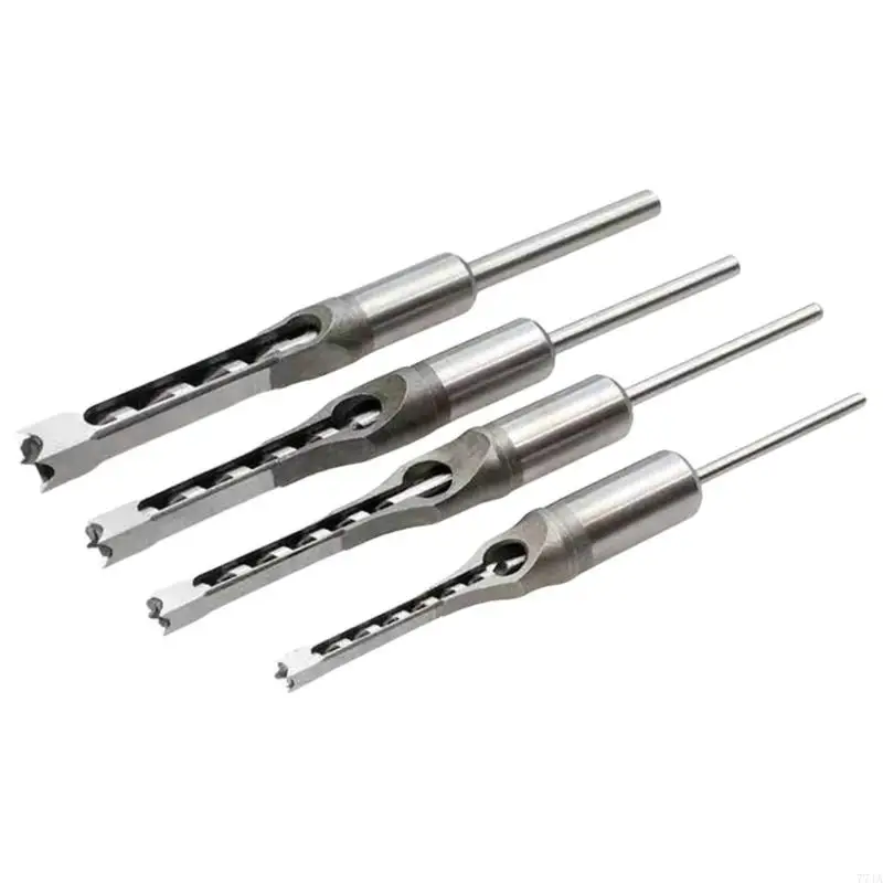 77JA 4pcs Woodworking Square Hole Mortise Drill Bit Set with Various Sizes Suitable for DIY Enthusiasts Carpentry Use