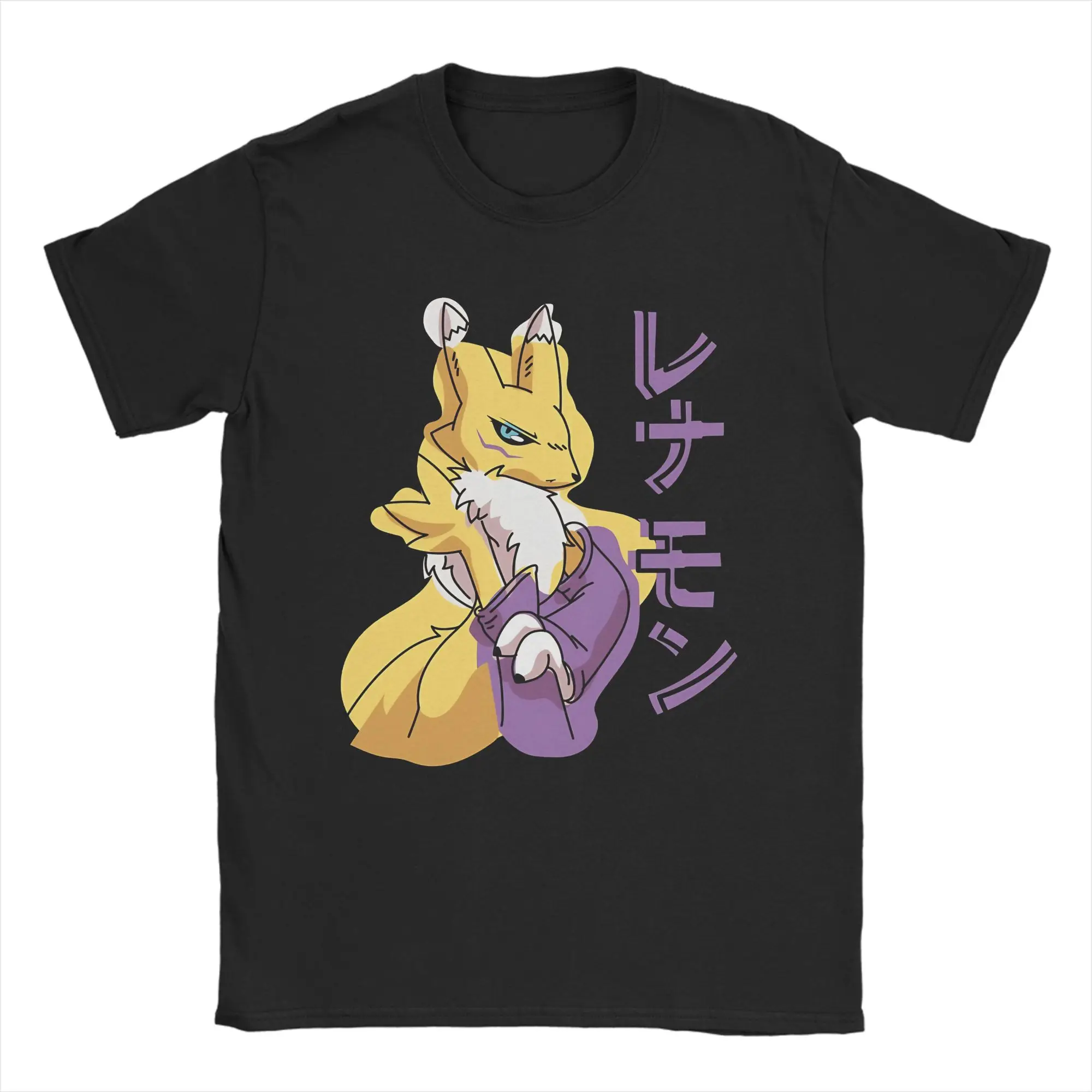 Renamon Side Profile T Shirts Men's  Cotton Humor T-Shirt Crew Neck  Tee Shirt Short Sleeve Clothes Original