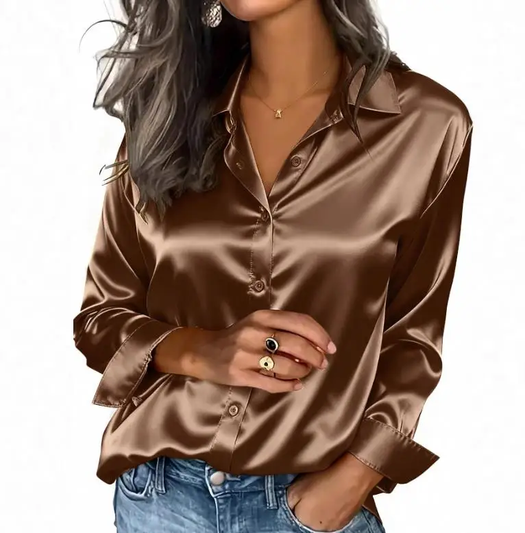 

Women's Satin Shirt, Silk Shirt, Long Sleeved Business Casual Top