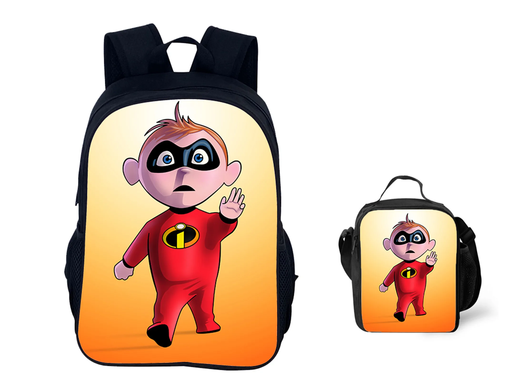 

Student Classic Big Backpack and Waterproof Picnic Bag 2Pcs Set,The Incredibles Canvas Bookbag for Elementary School