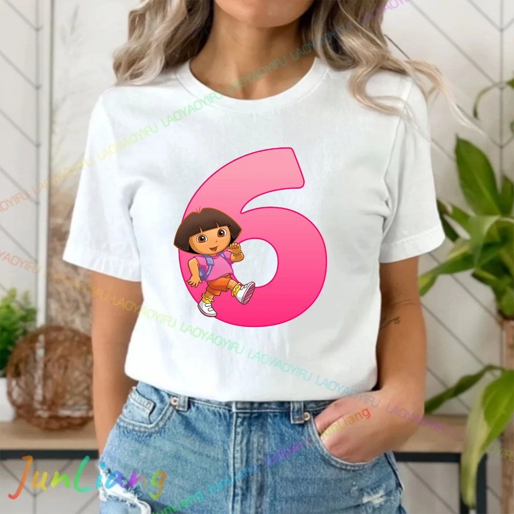 مضحك دورا المستكشف للجنسين بلايز رجل الملابس تي شيرت الجرافيك Y2k أفضل الرجال النساء عدد حفلة عيد ميلاد 100% القطن 90s قميص #3