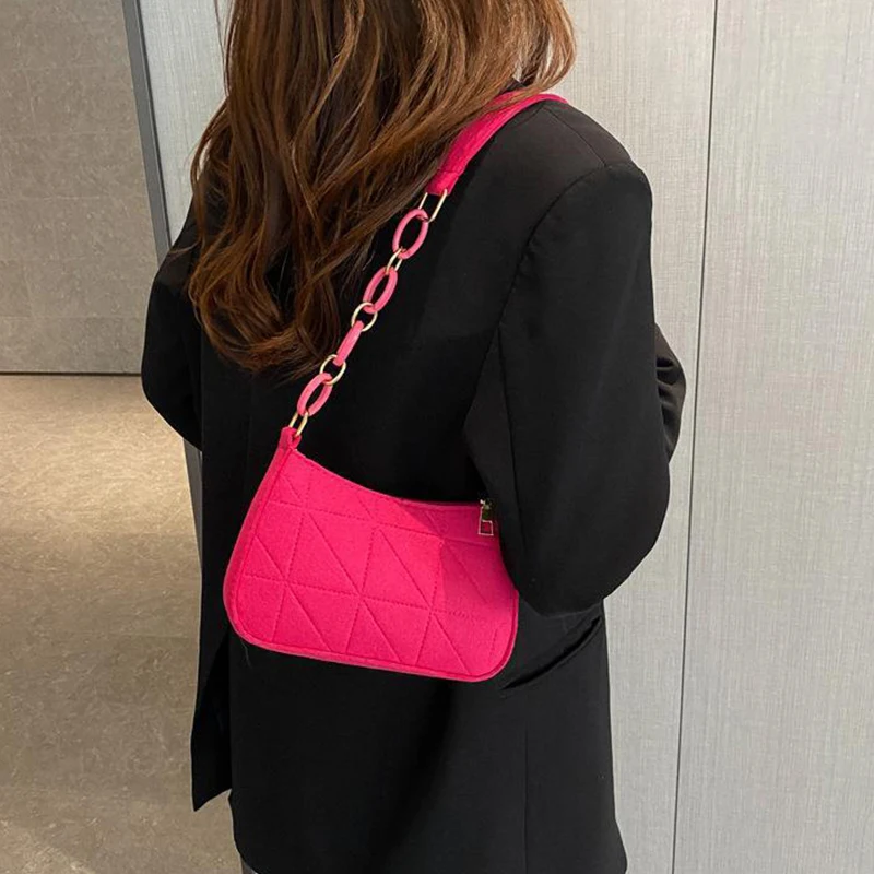 Leve feltro bolsa de ombro para mulheres, bolsa axilas, cor sólida, elegante