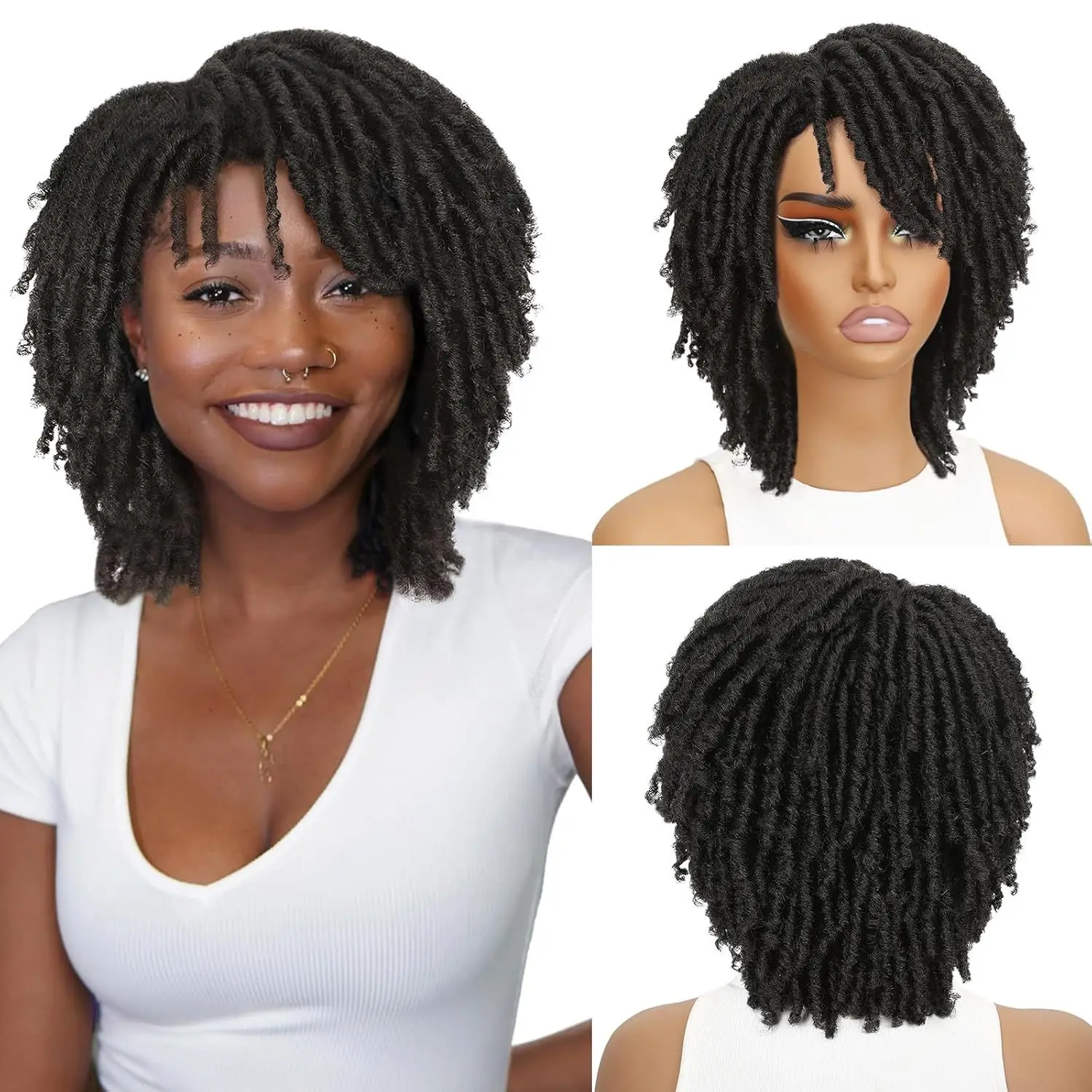 

6 Inch Short Dreadlock Headband Wig, Synthetic Faux Locs Braided Wig, Afro Twists Full Hair Replacement Wig for Women