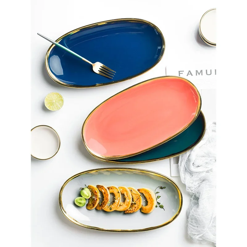 Fish Plate Household Phnom Penh Plate Large Oval Sushi Plate Ceramic Snack Boutique Food Storage Art Home Decoration Accessories