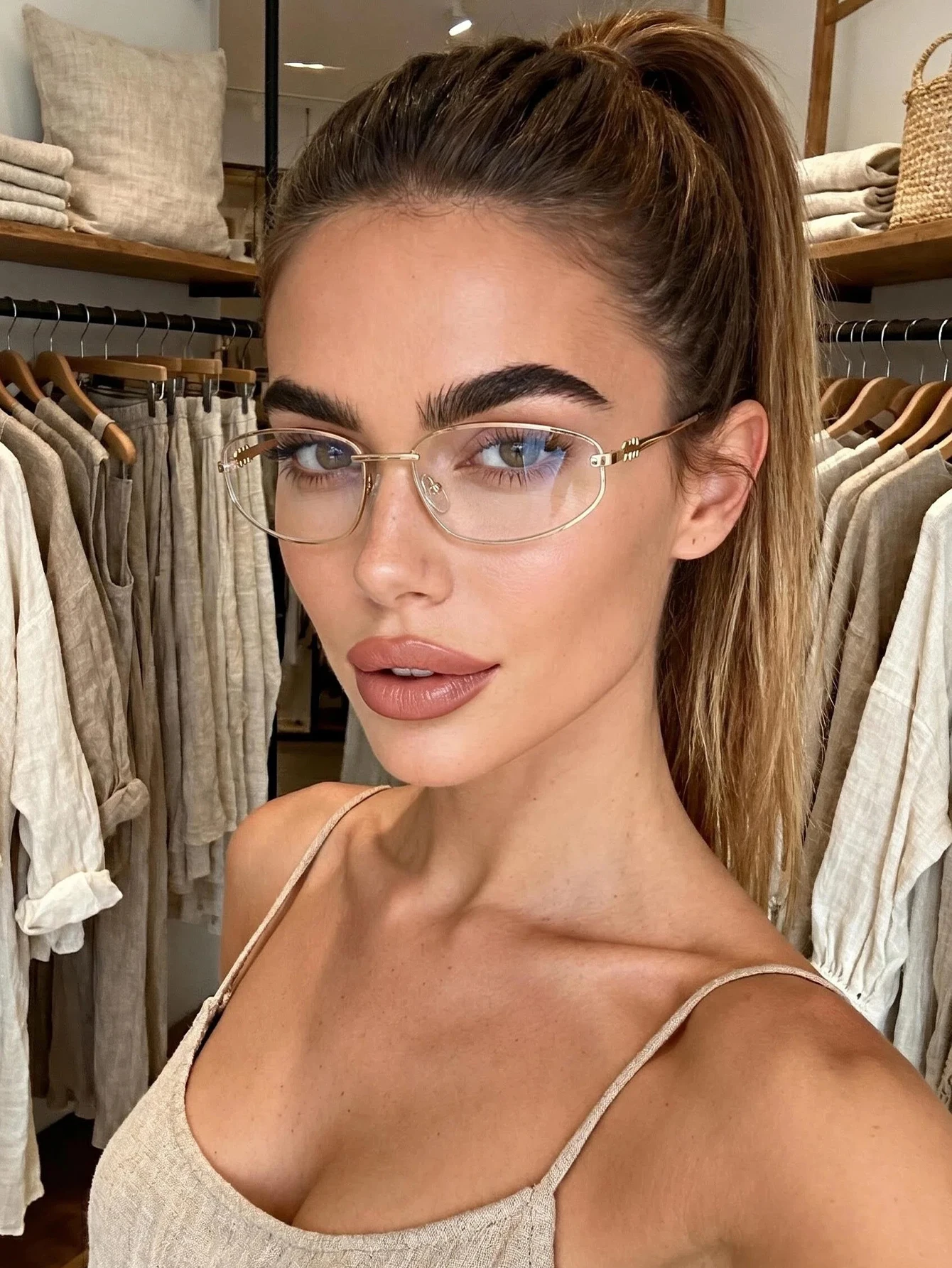1pc Thin Half-Frame Oval Glasses, Smooth Frame, Daily Leisure Trend Fashion Glasses, the Same Style for Men and Women