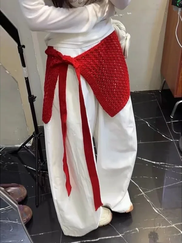 

Женская вязаная многослойная юбка больших размеров с поясом, красная, скрывающая бедра, стройнящая, с высокой талией, для офиса, новинка 2026 года