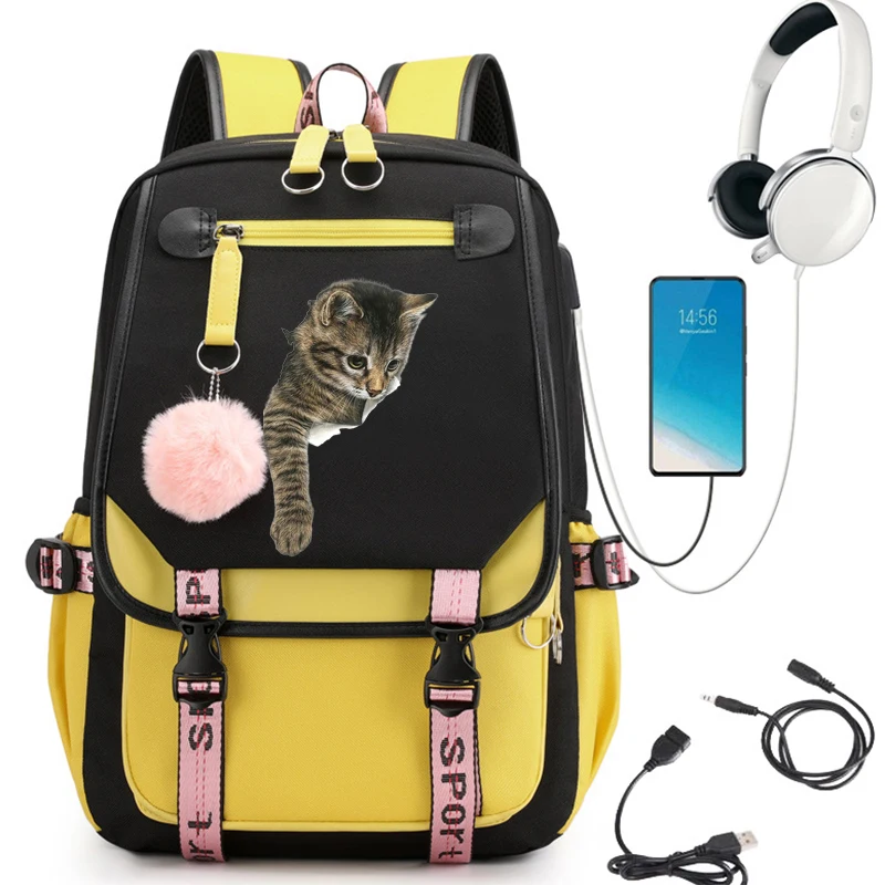 Mochila de Escola Secundária Japonesa para Meninas Adolescentes, Mochilas Cat Kawaii, Saco de Livro Anime Bonito Das Mulheres, Viagem Mochila