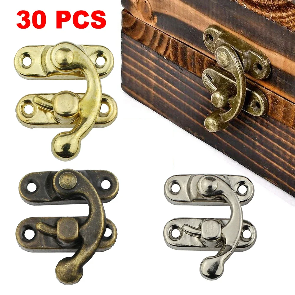 Cadenas vintage en cuir avec serrure à crochet, 1 boîte en bois, 3 loquets, 5 loquets de sac, 7 loquets, 9 vis, quincaillerie de meubles, 30 pièces