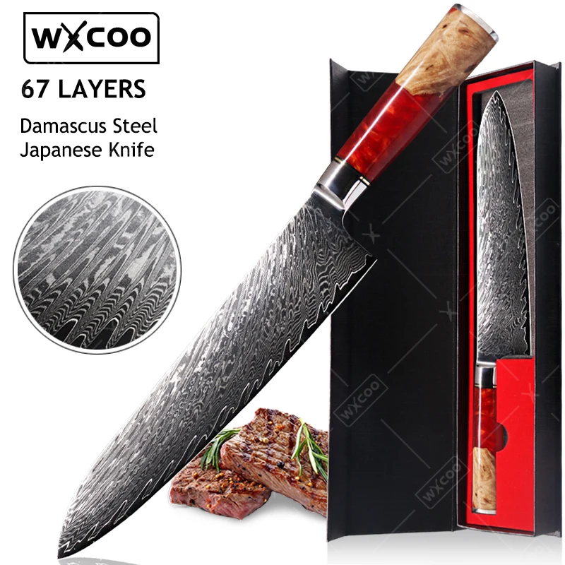 

WXCOO Japanese Chef Knife Damascus Steel Hand Forged Cleaver Kitchen Knives Sharp Professional Cooking Tools for Meat Vegetable