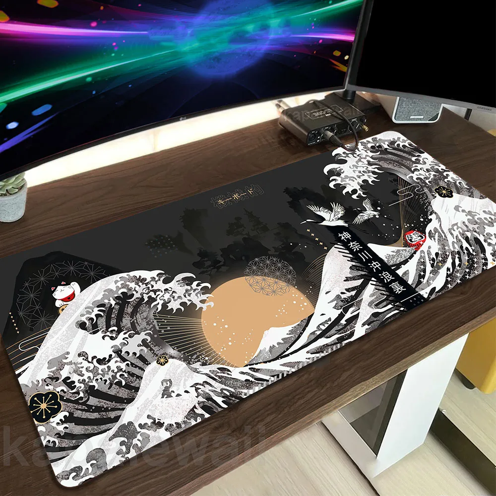 

Japanese Great Off Wave Mouse Pad XXL Locking Edge Mouse Mat Gaming Mousepad Desk Mat Table Carpet Keyboard Pads 900x400mm