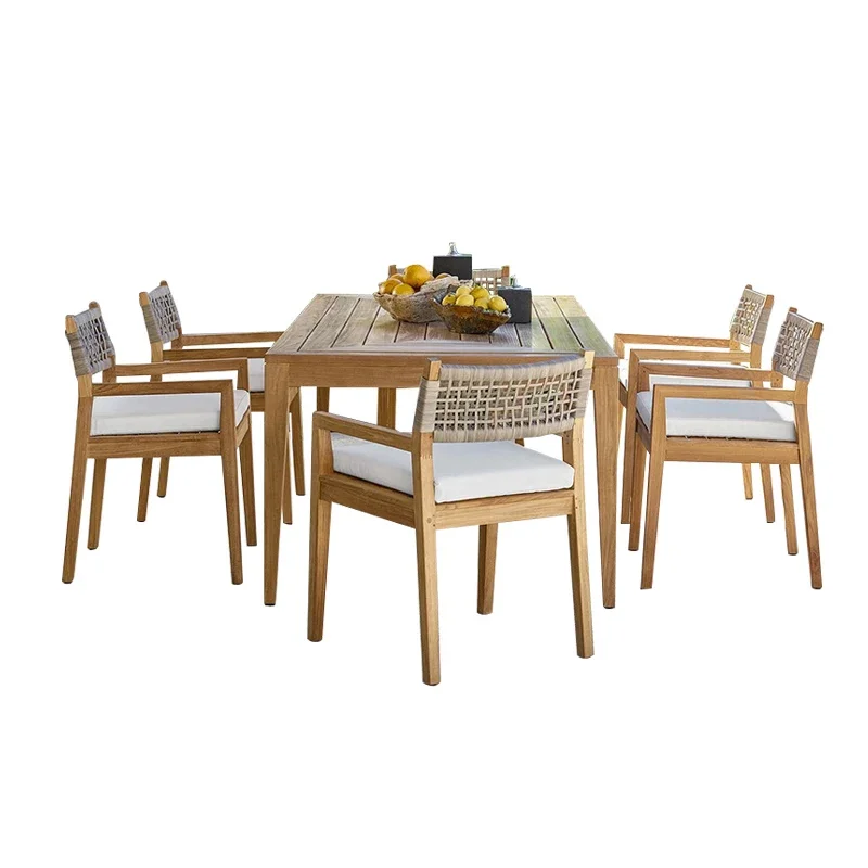 Outdoor Teak Table And Chair Set Modern Minimalist Style Waterproof And Anti-corrosion Durable Villa Garden Chair