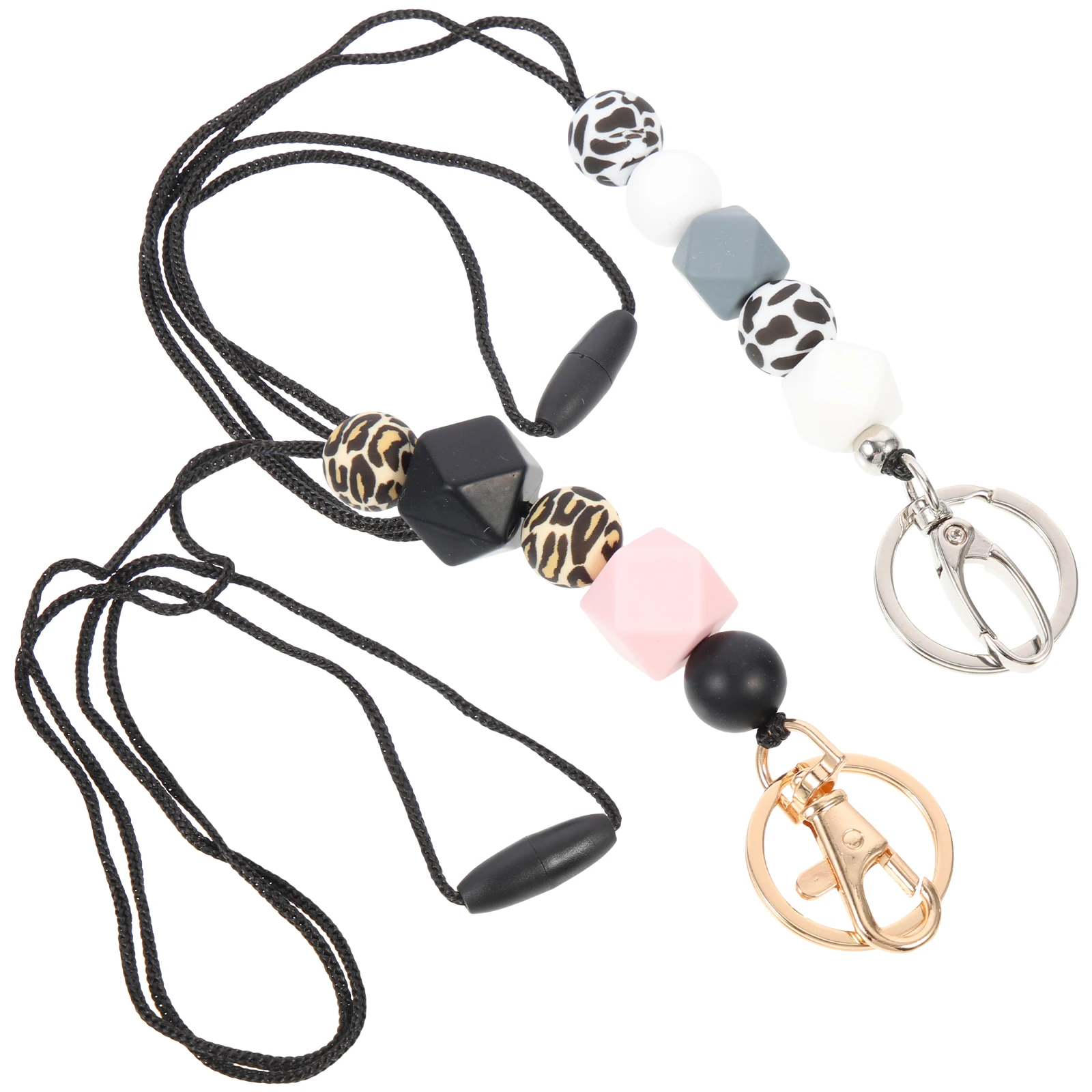 2 Pcs Anti-lost Keychain Lanyard Silicone Bead Braided Nylon Rope Keyring Miss Lanyards