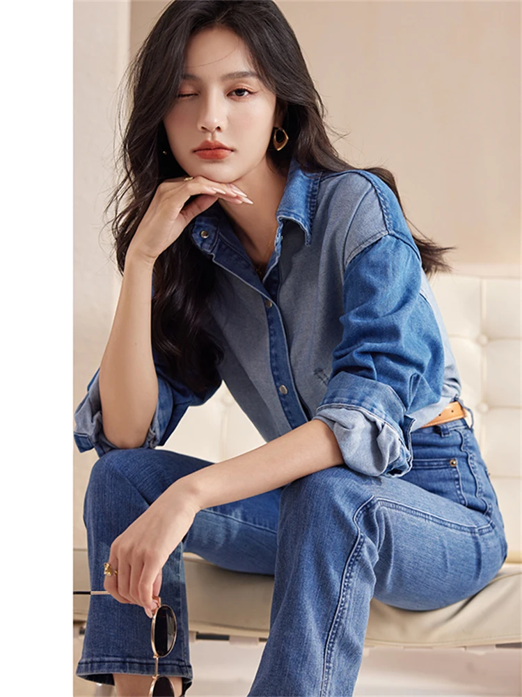 Women Blouse Female Shirt Summer Womens Blouses Spring Maxi Blusas Casual Cowboy Vintage Long Sleeve Denim Oversize Loose