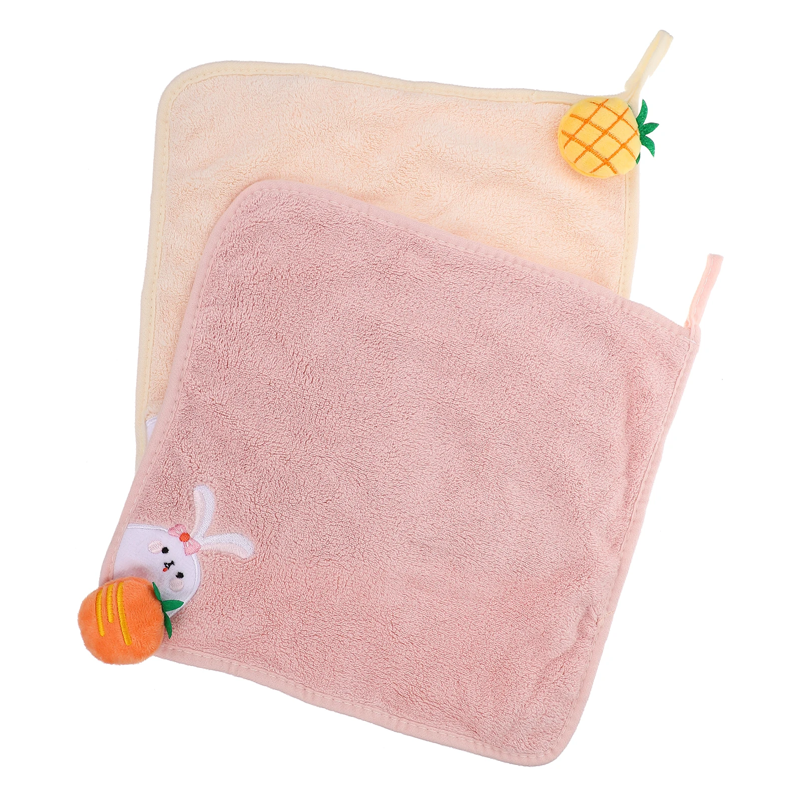 

2Pcs Coral Fleece Hand Towels Soft Absorbent Hanging Kitchen Bathroom Towels Cartoon Hanging Loop Coral Fleece Towel
