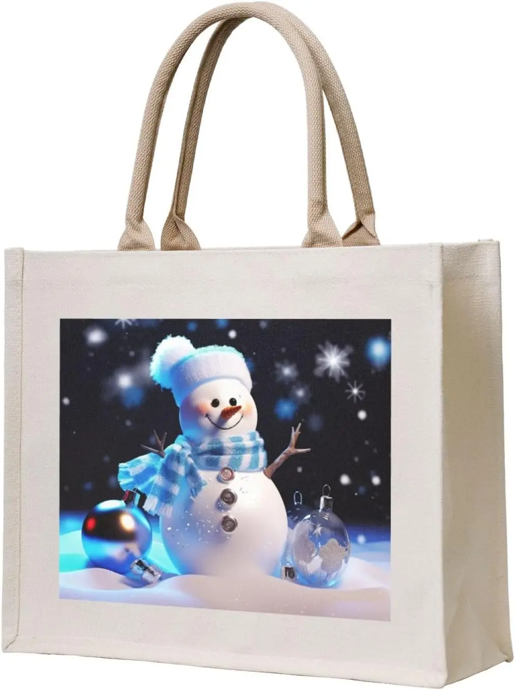 Crystal Christmas Snowman printed Canvas Carrying Tote Bag Fashion Handbag Shoulder Shopping Bag